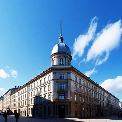 Corner Building with Dome on Sunny Street