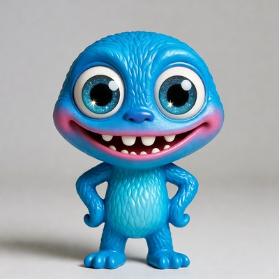 Blue furry monster grinning with hands on hips
