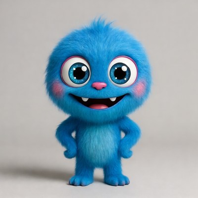 Cute blue furry monster smiling