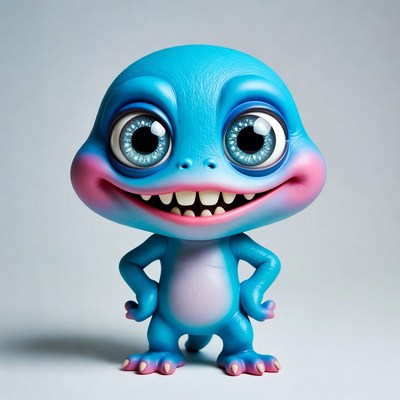 Cute blue cartoon lizard grinning
