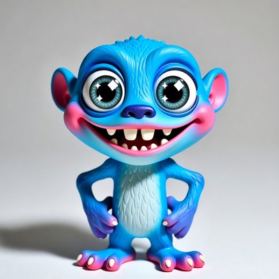 Blue cartoon monster grinning