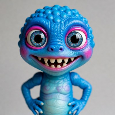 Blue smiling monster figurine
