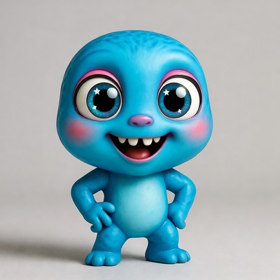 Cute blue cartoon monster smiling