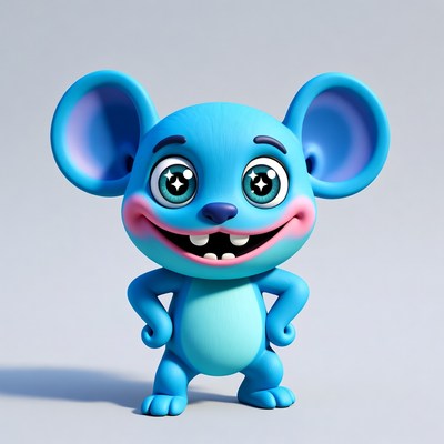 Cute blue cartoon mouse