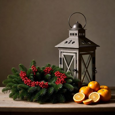 Christmas Lantern with Wreath and Oranges