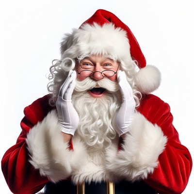 Smiling Santa Claus with white gloves
