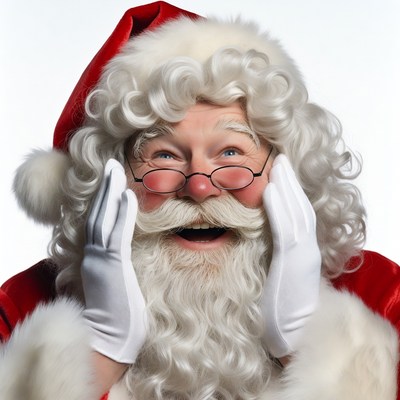 Smiling Santa Claus with hands on cheeks