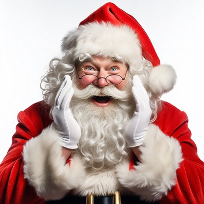 Smiling Santa Claus with white gloves