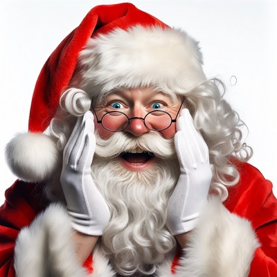 Smiling Santa Claus with hands on cheeks