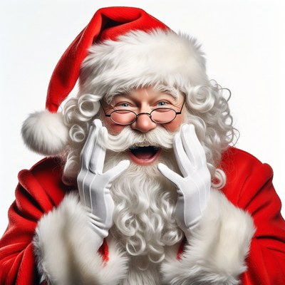 Smiling Santa Claus with white gloves