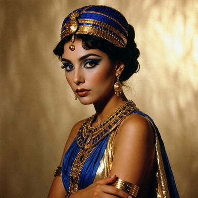 Cleopatra woman in blue gold dress