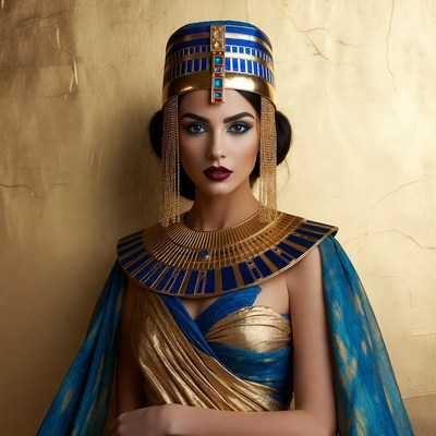 Egyptian Cleopatra Woman in Gold Blue Costume