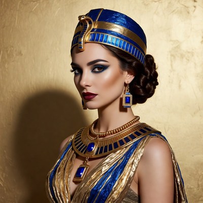 Cleopatra woman in gold blue attire