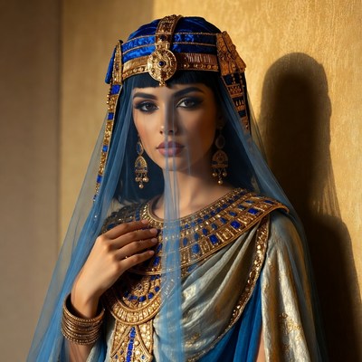 Cleopatra woman in blue gold costume