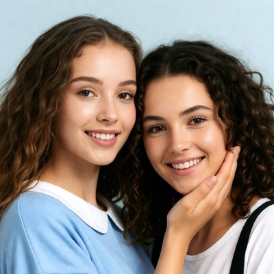 Two smiling girls close-up portrait
