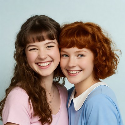 Two smiling girls with bangs
