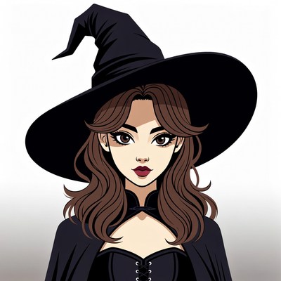 Witch girl in black hat and corset
