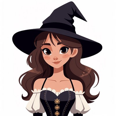 Cartoon Witch Girl Smiling