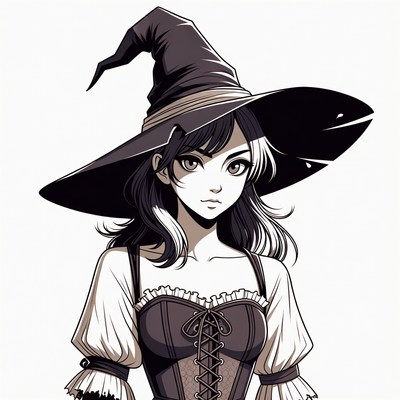 Anime Witch Girl in Wide Hat