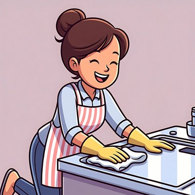 Woman cleaning kitchen counter