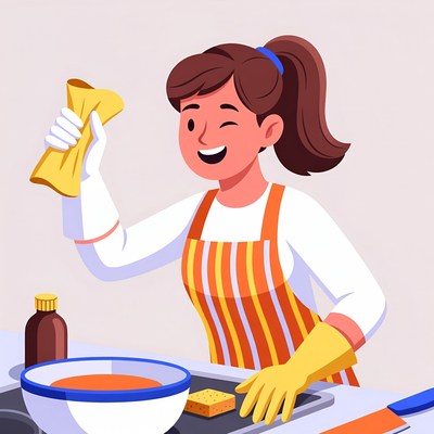 Woman cleaning dishes in kitchen