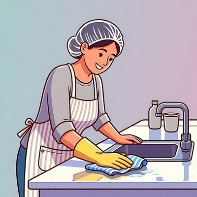 Asian woman cleaning sink illustration