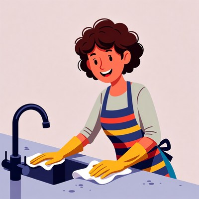 Woman washing dishes in sink