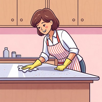 Woman cleaning kitchen counter