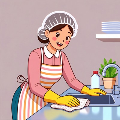 Woman washing dishes in kitchen