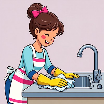 Cartoon woman washing dishes