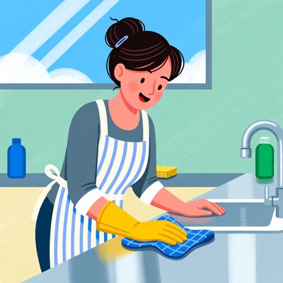 Woman cleaning kitchen sink