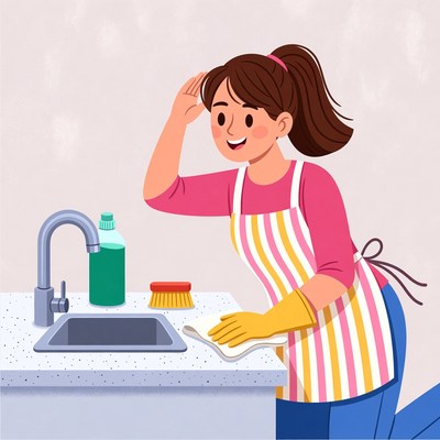 Woman cleaning sink with brush