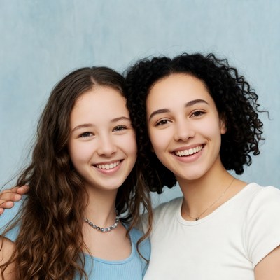 Two smiling teenage girls together