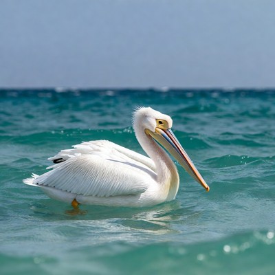 White pelican swimming in ocean