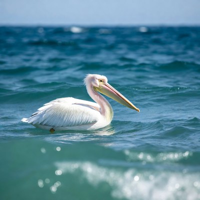 White pelican swimming in ocean