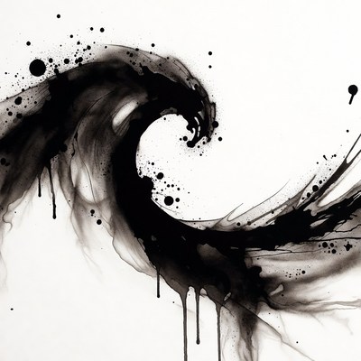 Black Ink Ocean Wave Illustration