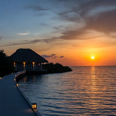 Overwater Bungalow at Sunset