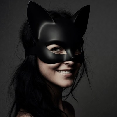 Woman wearing black cat mask