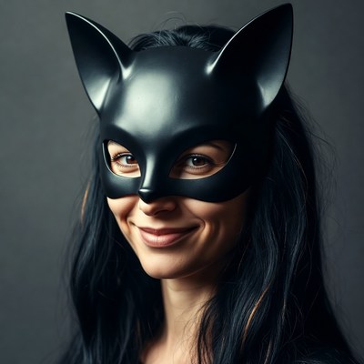 Woman wearing black cat mask
