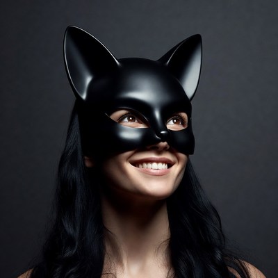 Woman wearing black cat mask