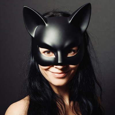 Woman wearing black cat mask