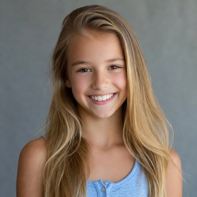 Smiling girl with long blonde hair