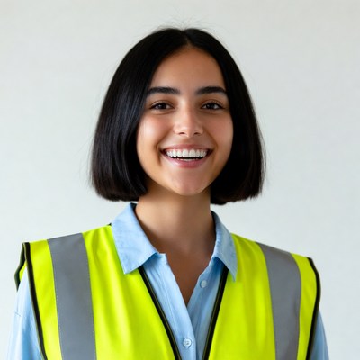 Smiling woman in yellow safety vest