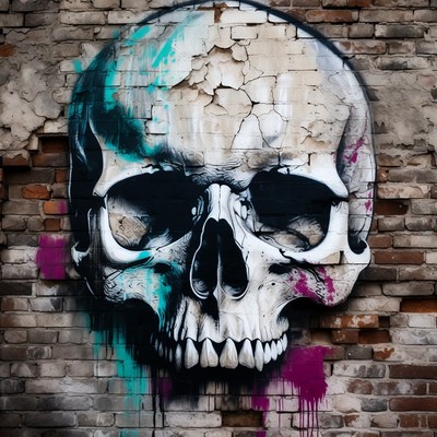 Graffiti Skull on Brick Wall