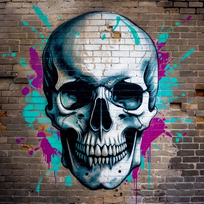 Graffiti Skull on Brick Wall