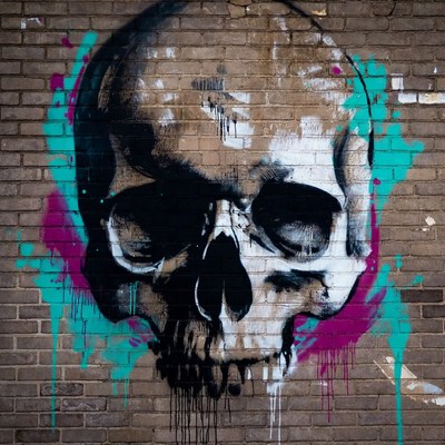 Graffiti Skull on Brick Wall