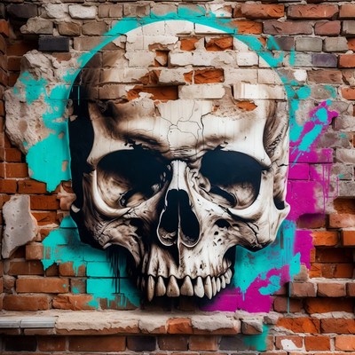 Graffiti Skull on Brick Wall