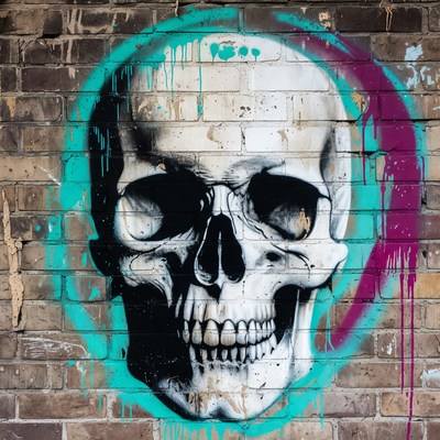 Graffiti Skull on Brick Wall