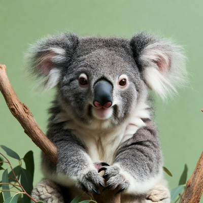 Cute baby koala on eucalyptus branch