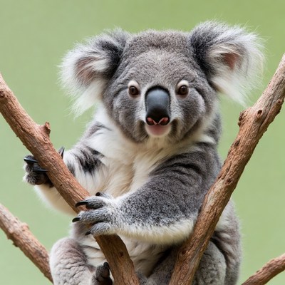 Cute koala clinging to branch